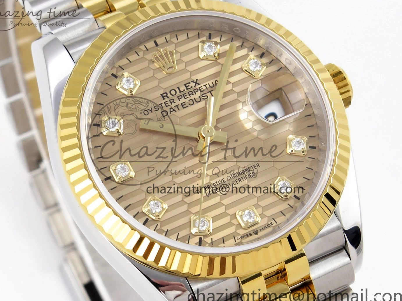 Good Copy Rolex Watches Best 904L on VS Premium Edition 1897 YG Diamonds 1:1 36 Jubilee Steel Textured SS Bracelet DateJust 126233 Dial VSF 0102